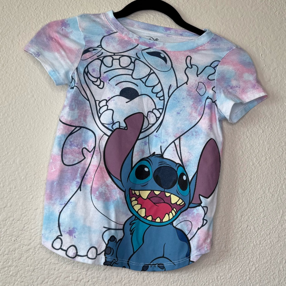 Disney Stitch T-Shirt, Pink, Blue Tie Dye, Girls, Size M